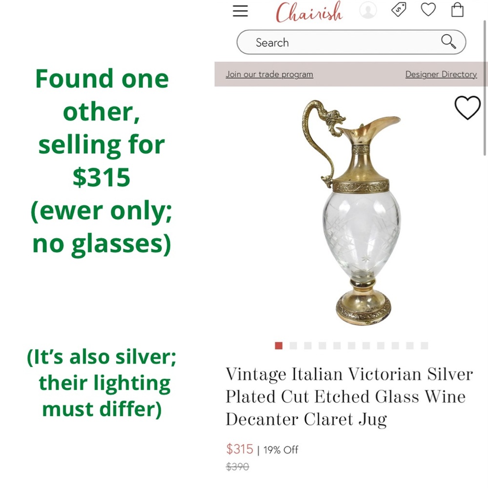 Vintage Italian Silver Plated Crystal Ewer Dragon Victorian Decanter, 12 Glasses - Picture 4 of 15